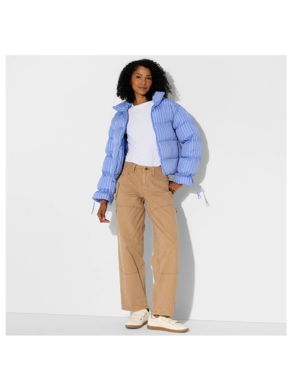 Light Blue Striped Puffer Jacket - Women - Picture 3 of 3